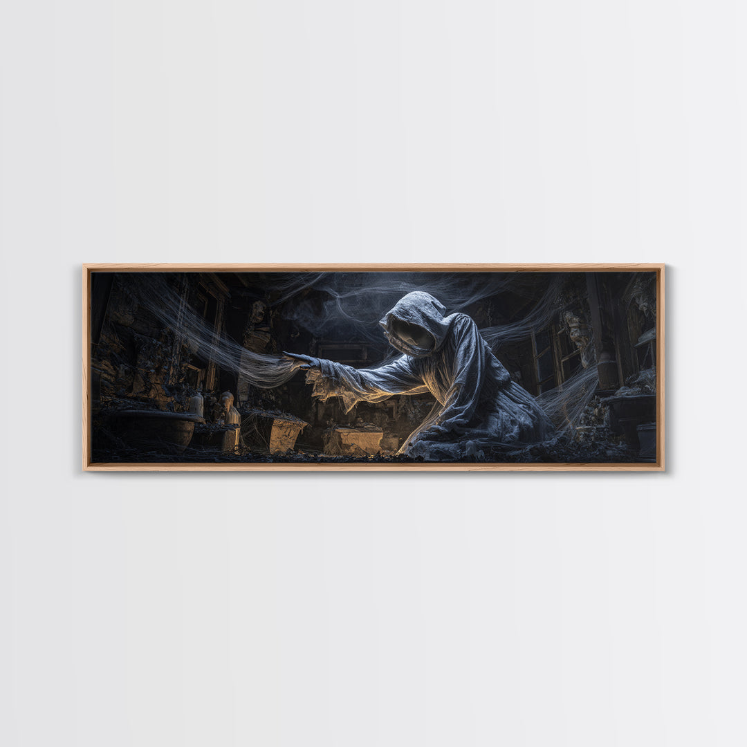 The Attic Whisperer, Extra Wide Wall Art, Gothic Horror Wall Art, Framed Canvas Print, Halloween Wall Decor, Gothic Home Decor