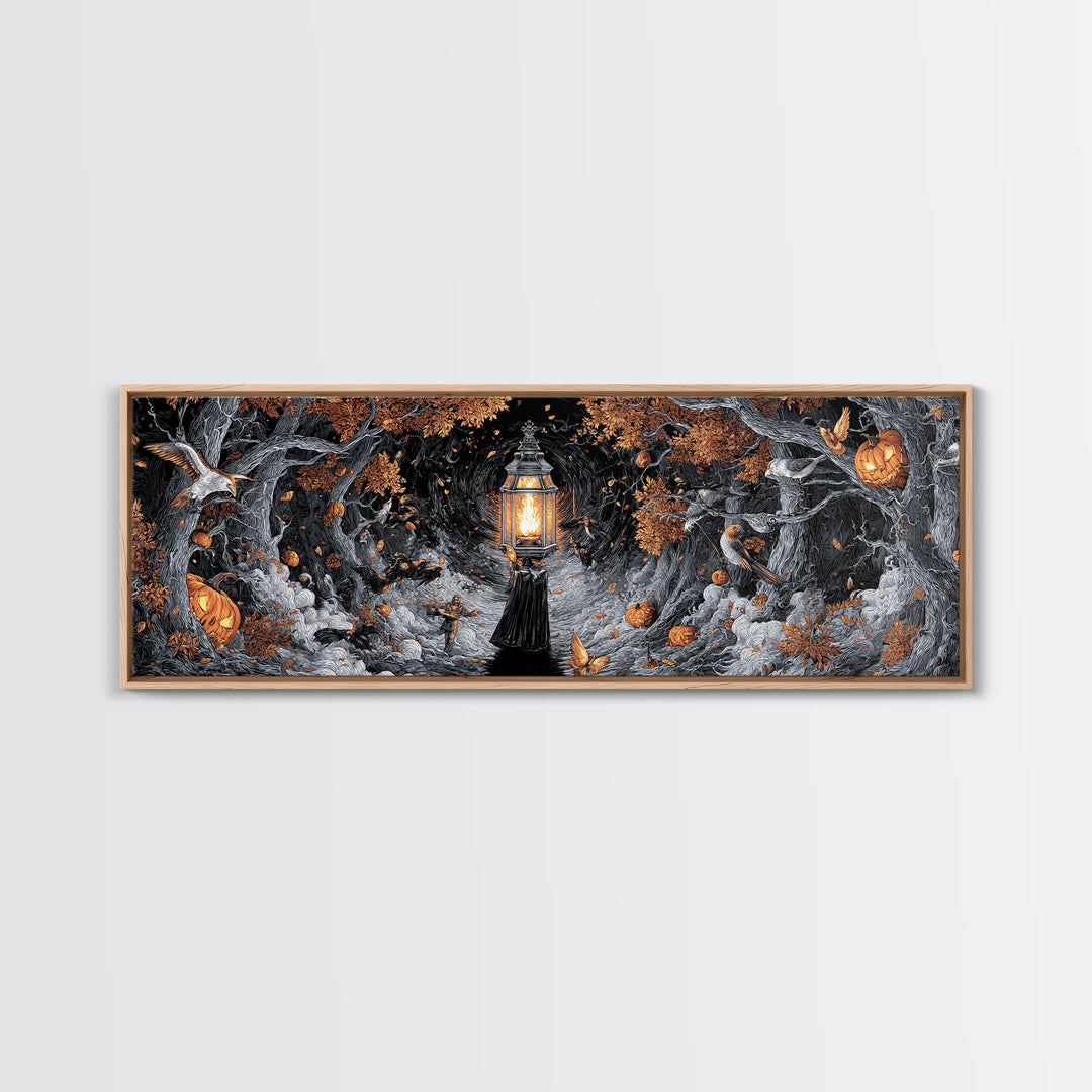 The Lantern Specter, Extra Wide Wall Art, Gothic Horror Wall Art, Framed Canvas Print, Halloween Wall Decor, Gothic Home Decor