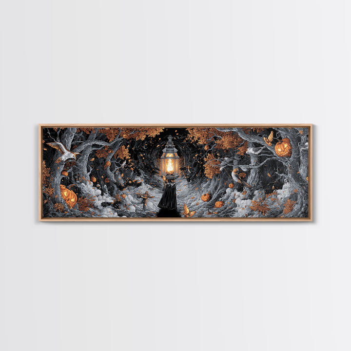 The Lantern Specter, Extra Wide Wall Art, Gothic Horror Wall Art, Framed Canvas Print, Halloween Wall Decor, Gothic Home Decor
