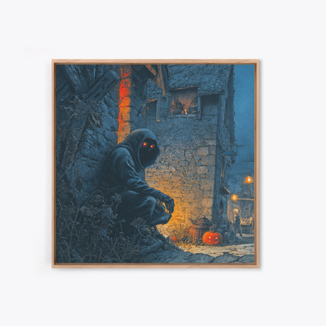 The Red-Eyed Night Hag, Square Wall Art, Haunted Gothic Art, Framed Canvas Print, Halloween Wall Decor, Gothic Home Decor, Halloween Decor