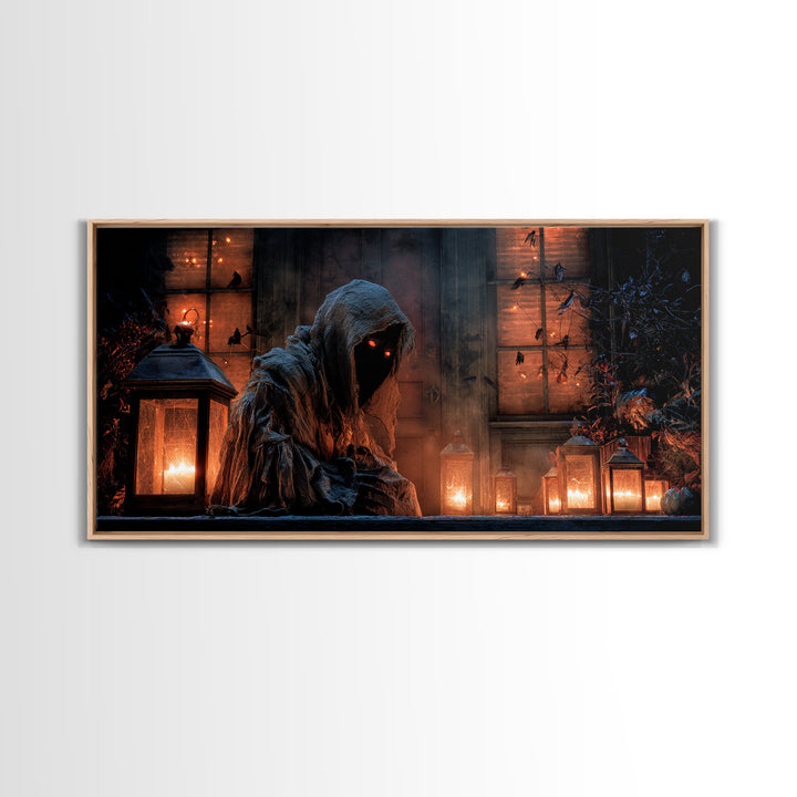 The Red-Eyed Night Hag, Wide Panoramic Art, Dark Halloween Decor, Canvas Print, Halloween Wall Decor, Gothic Home Decor, Horror Wall Art
