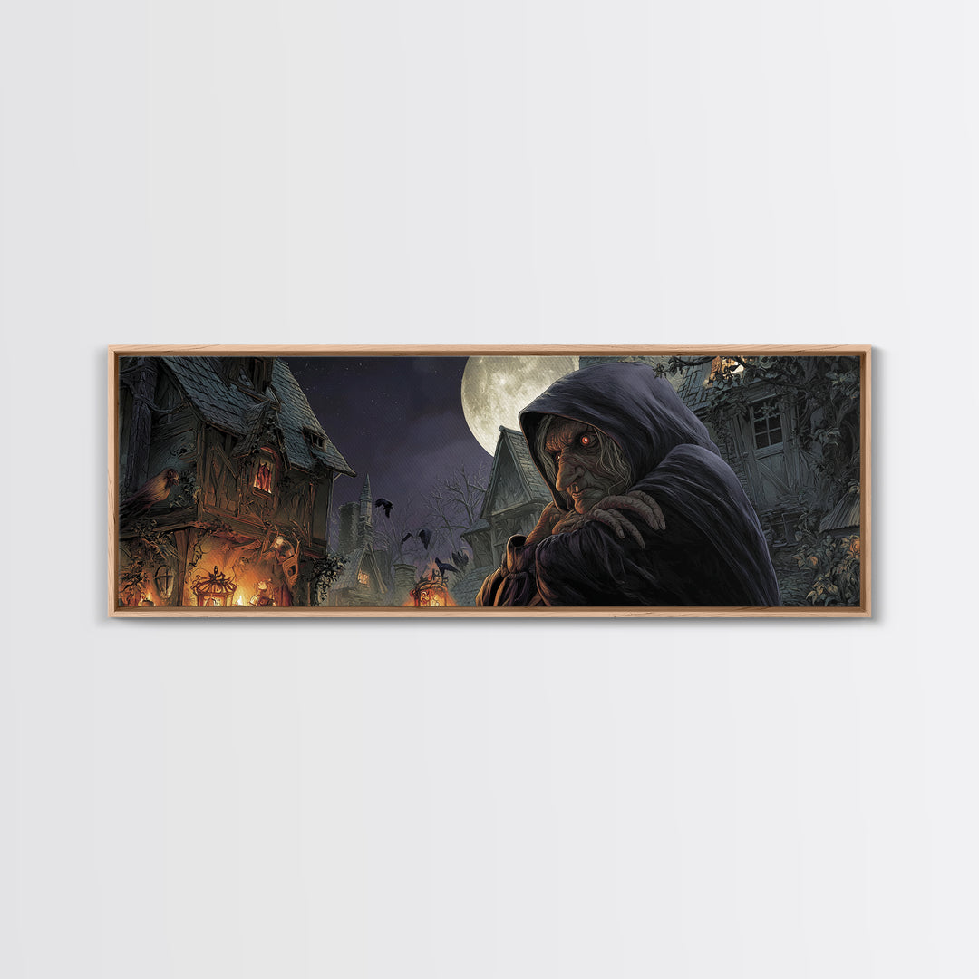 The Red-Eyed Night Hag, Extra Wide Wall Art, Dark Halloween Decor, Canvas Print, Halloween Wall Decor, Gothic Home Decor, Horror Wall Art