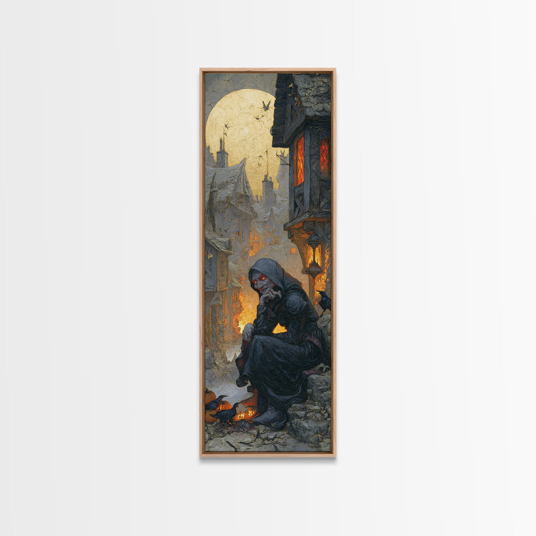 The Red-Eyed Night Hag, Tall Narrow Wall Art, Spooky Home Decor, Canvas Print, Halloween Wall Decor, Gothic Home Decor