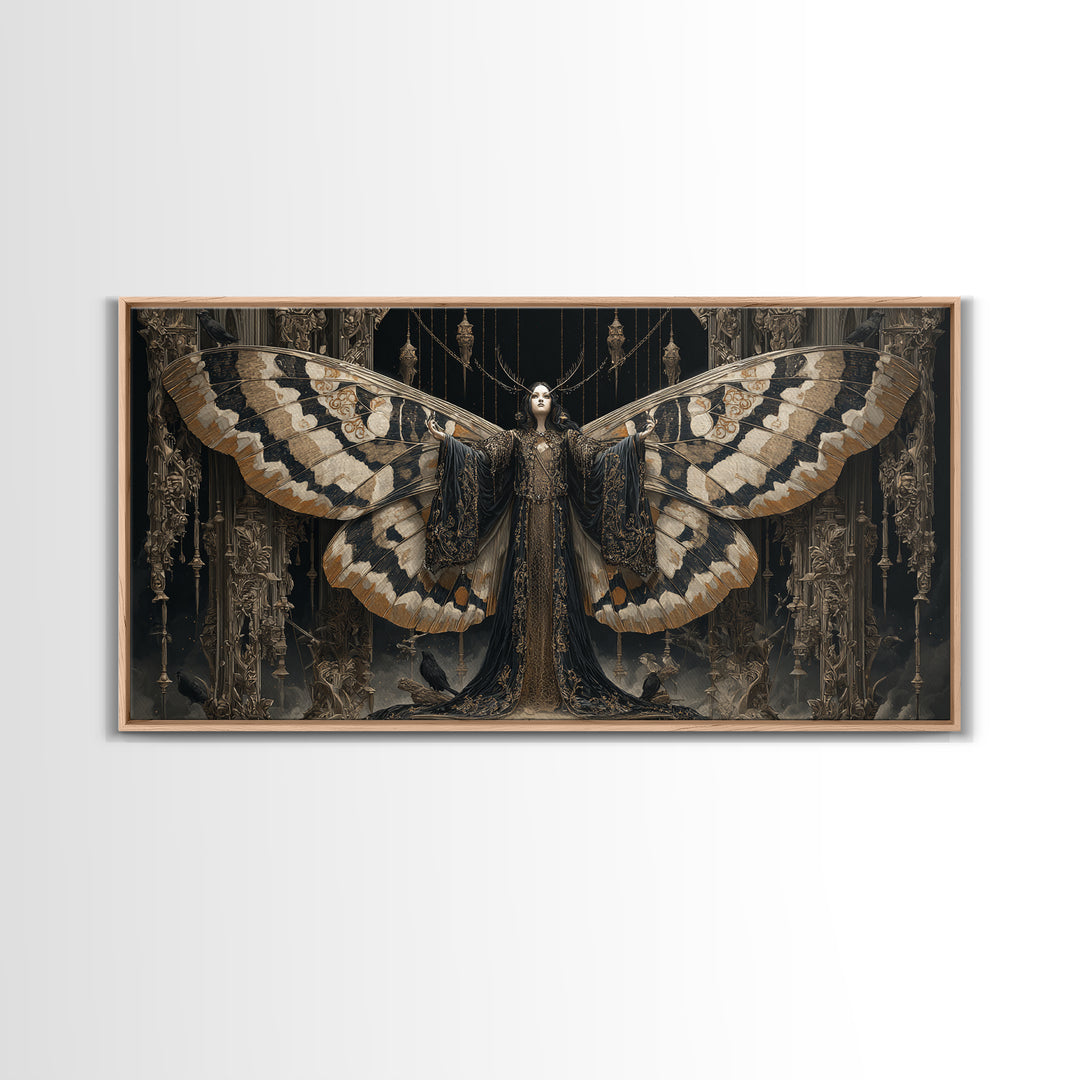 The Velvet Moth Witch, Wide Panoramic Art, Dark Halloween Decor, Canvas Print, Halloween Wall Decor, Gothic Home Decor, Halloween Wall Art