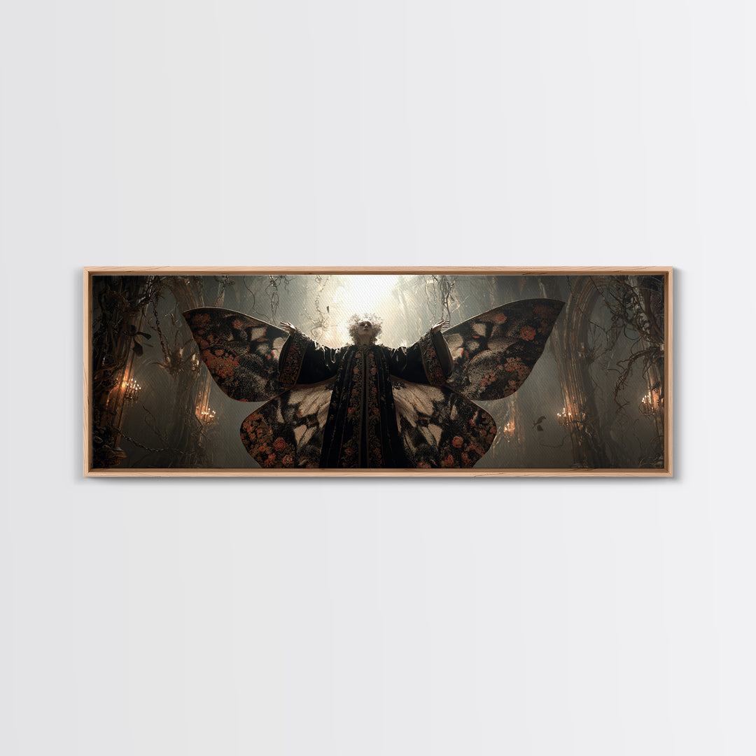 The Velvet Moth Witch, Extra Wide Wall Art, Gothic Horror Wall Art, Framed Canvas Print, Halloween Wall Decor, Gothic Home Decor