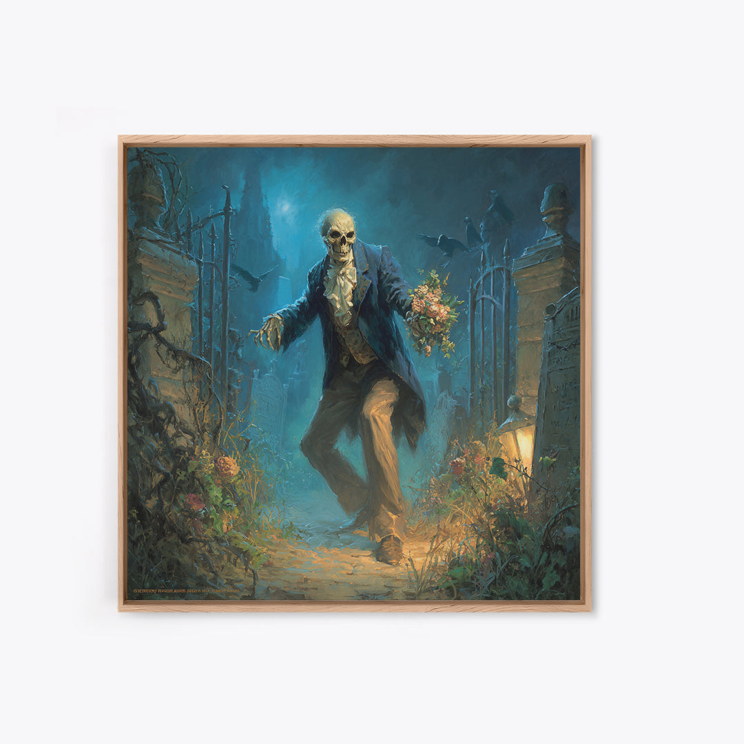 The Ghostly Groom, Square Wall Art, Gothic Horror Wall Art, Framed Canvas Print, Halloween Wall Decor, Gothic Home Decor
