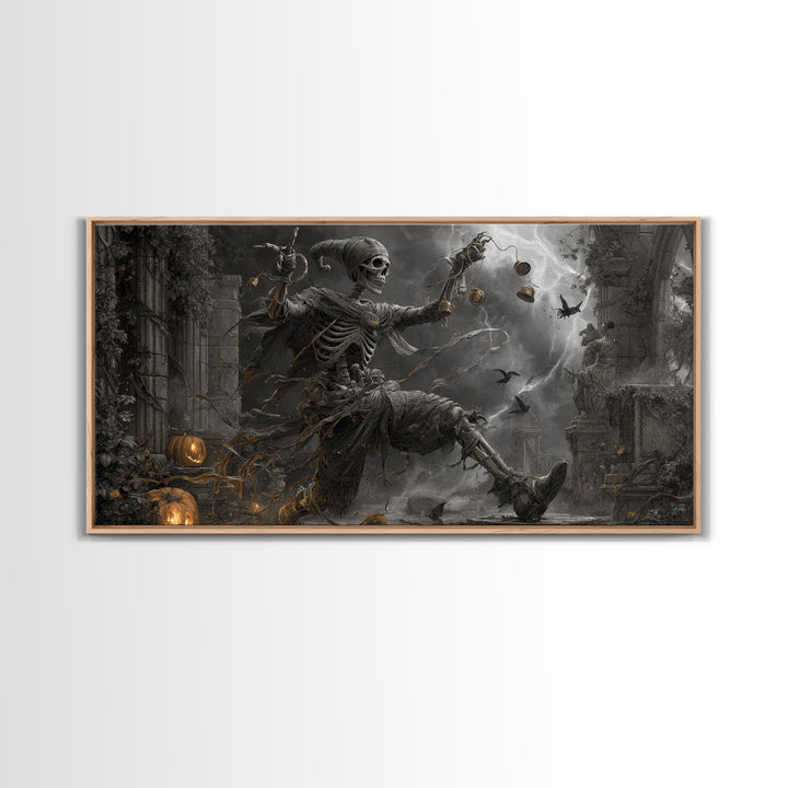The Phantom Jester, Wide Panoramic Art, Spooky Home Decor, Canvas Print, Halloween Wall Decor, Gothic Home Decor, Collectible Wall Decor