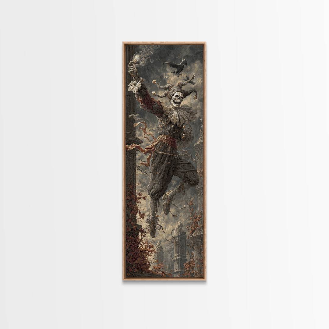 The Phantom Jester, Tall Narrow Wall Art, Dark Halloween Decor, Canvas Print, Halloween Wall Decor, Gothic Home Decor