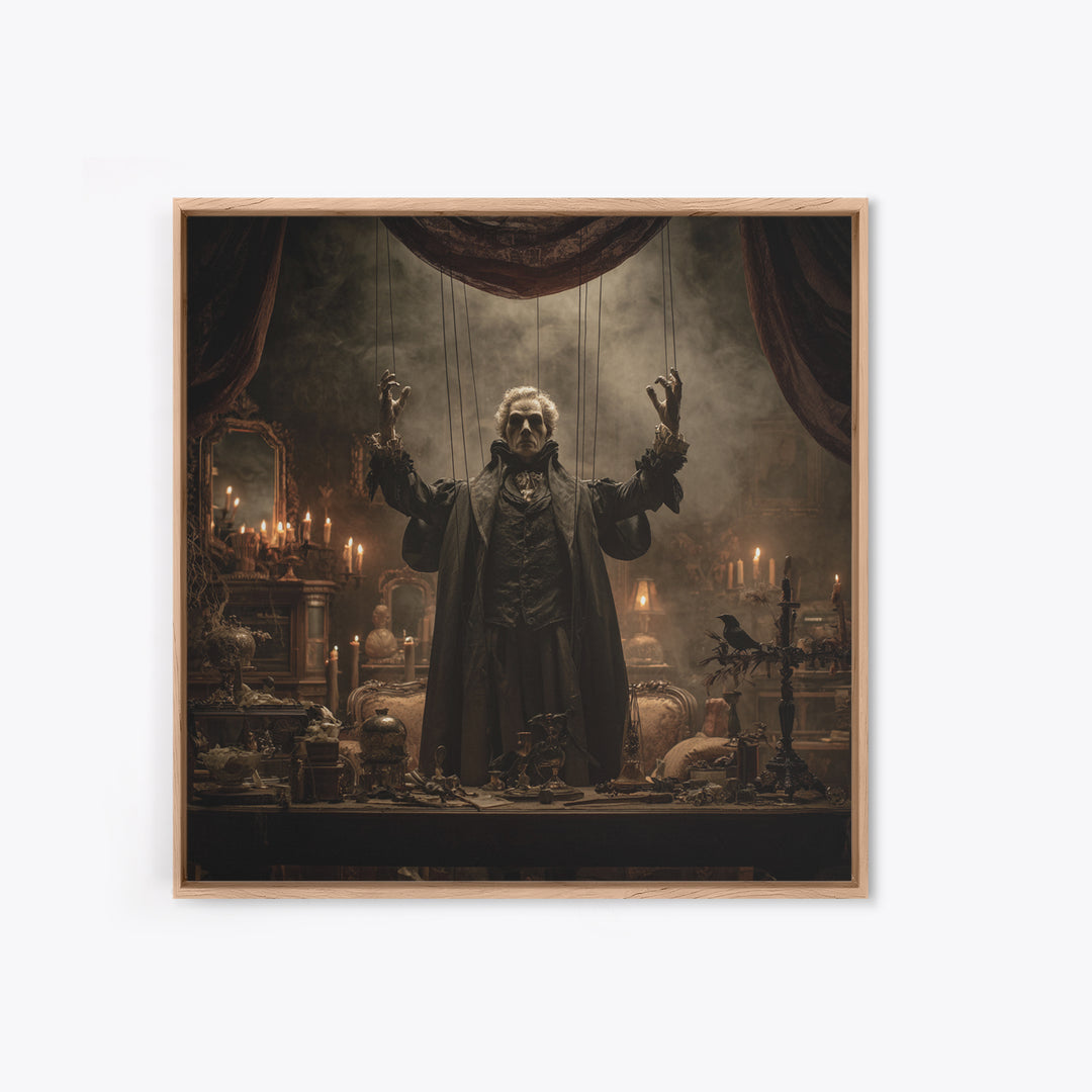 The Marionette Master, Square Wall Art, Macabre Wall Art, Framed Canvas Print, Halloween Wall Decor, Gothic Home Decor, Seasonal Home Decor