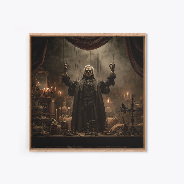 The Marionette Master, Square Wall Art, Macabre Wall Art, Framed Canvas Print, Halloween Wall Decor, Gothic Home Decor, Seasonal Home Decor