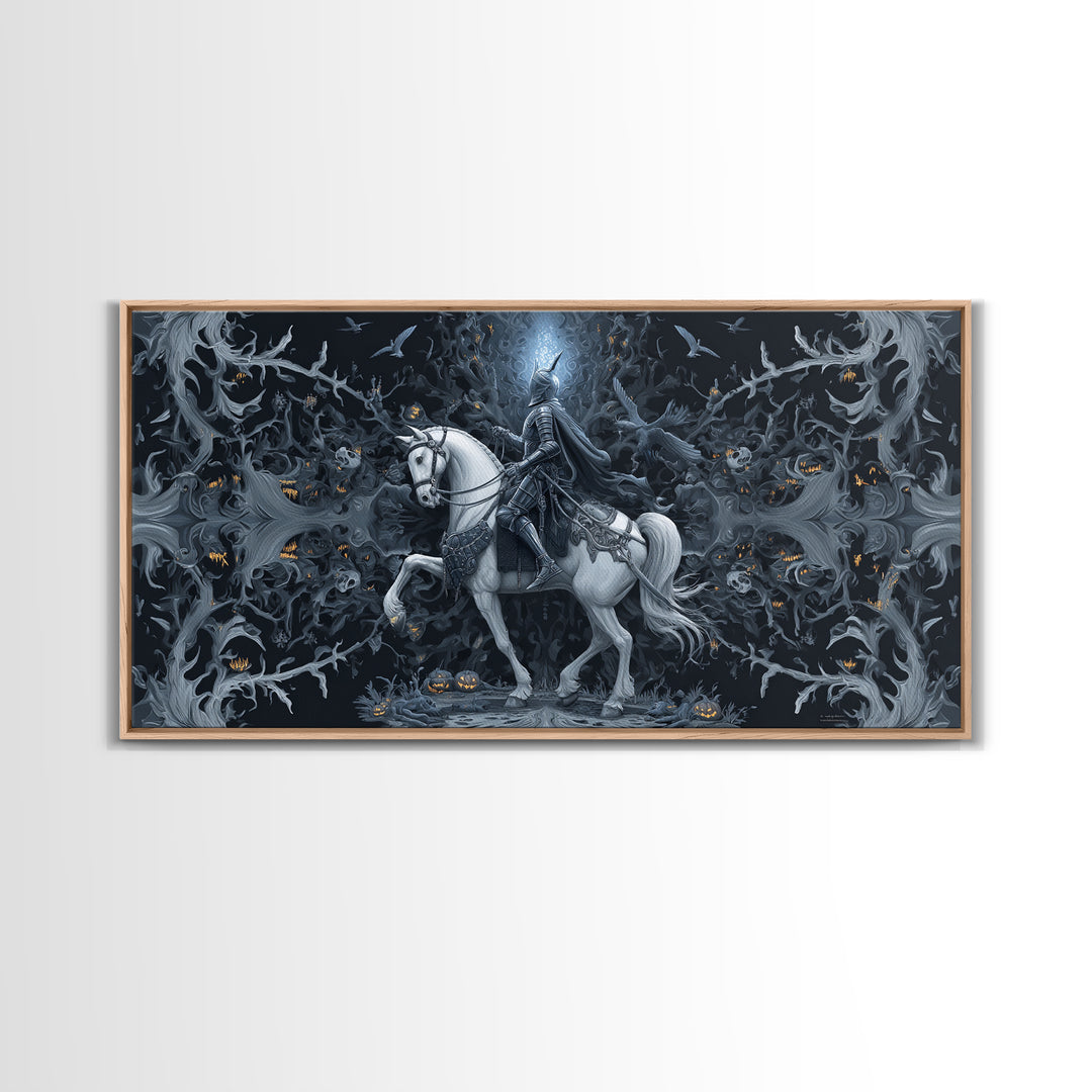 The Spectral Knight, Wide Panoramic Art, Spooky Home Decor, Canvas Print, Halloween Wall Decor, Gothic Home Decor, Spooky Wall Decor