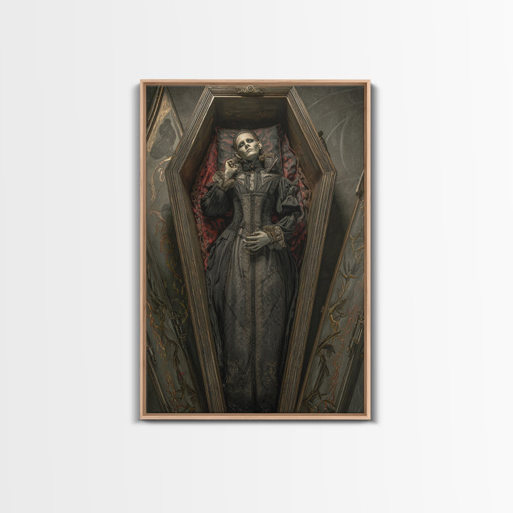 The Coffin Sleeper, Vertical Wall Art, Gothic Horror Wall Art, Framed Canvas Print, Halloween Wall Decor, Gothic Home Decor
