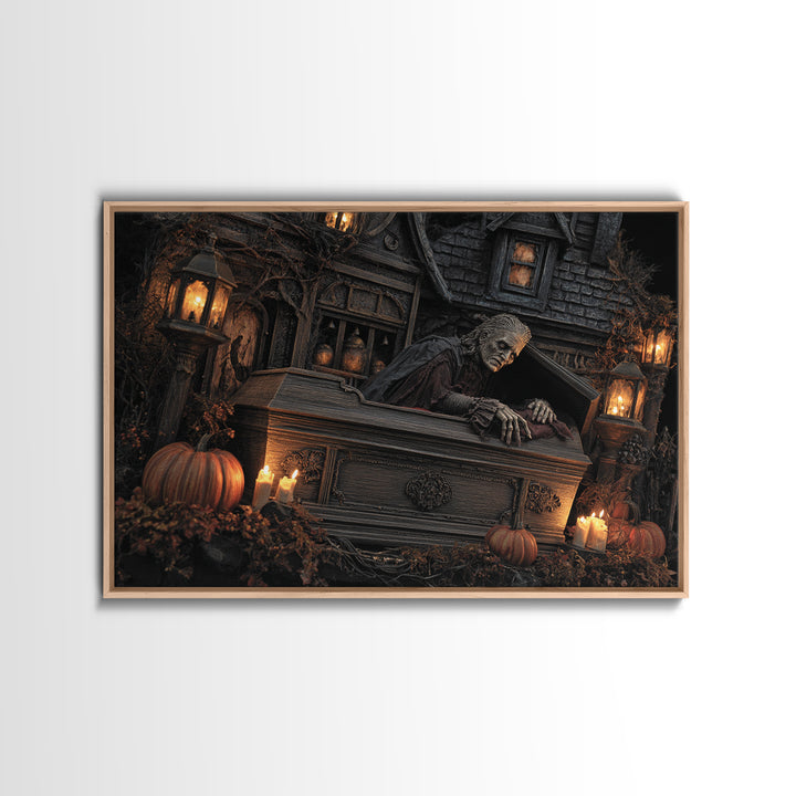 The Coffin Sleeper, Landscape Wall Art, Gothic Horror Wall Art, Framed Canvas Print, Halloween Wall Decor, Gothic Home Decor