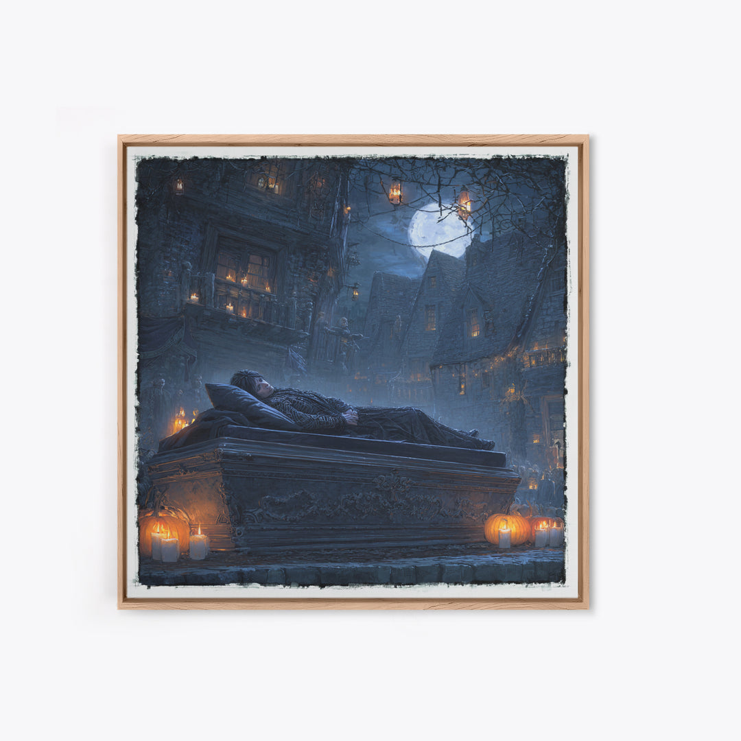 The Coffin Sleeper, Square Wall Art, Dark Halloween Decor, Canvas Print, Halloween Wall Decor, Gothic Home Decor, Seasonal Home Decor