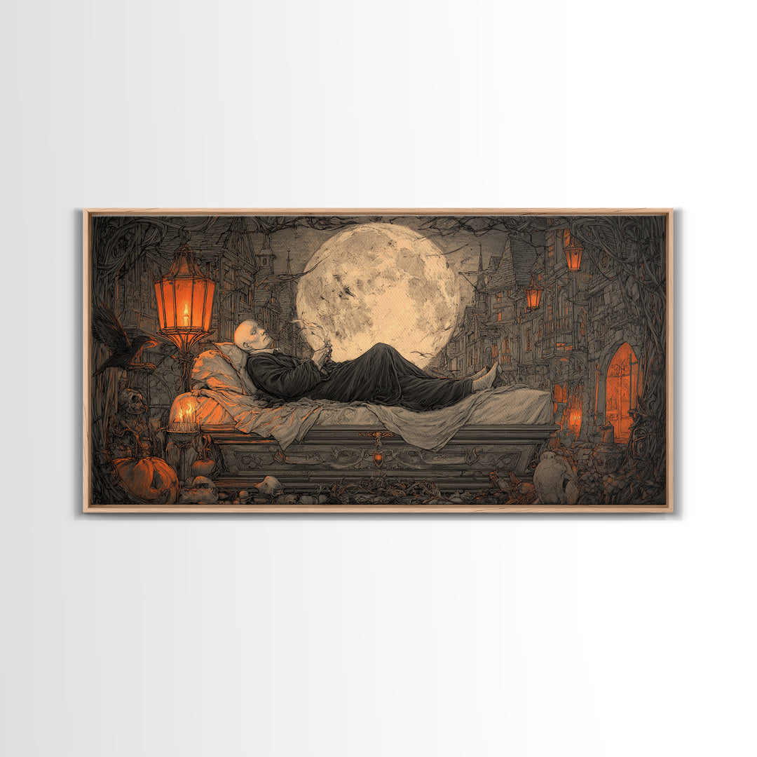 The Coffin Sleeper, Wide Panoramic Art, Dark Halloween Decor, Canvas Print, Halloween Wall Decor, Gothic Home Decor, Statement Wall Art