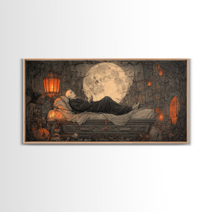 The Coffin Sleeper, Wide Panoramic Art, Dark Halloween Decor, Canvas Print, Halloween Wall Decor, Gothic Home Decor, Statement Wall Art