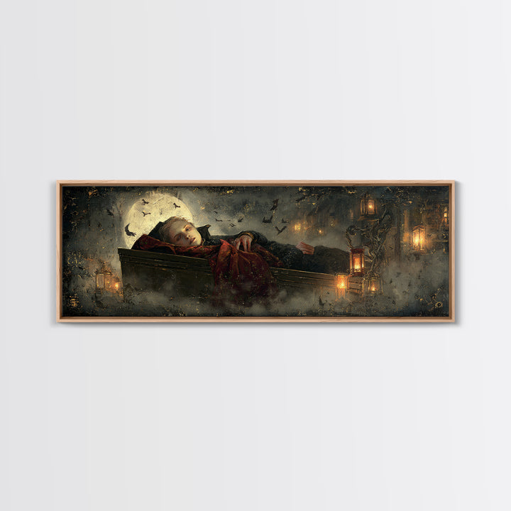 The Coffin Sleeper, Extra Wide Wall Art, Gothic Horror Wall Art, Framed Canvas Print, Halloween Wall Decor, Gothic Home Decor
