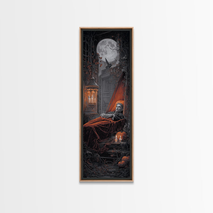 The Coffin Sleeper, Tall Narrow Wall Art, Spooky Home Decor, Canvas Print, Halloween Wall Decor, Gothic Home Decor, Spooky Wall Decor