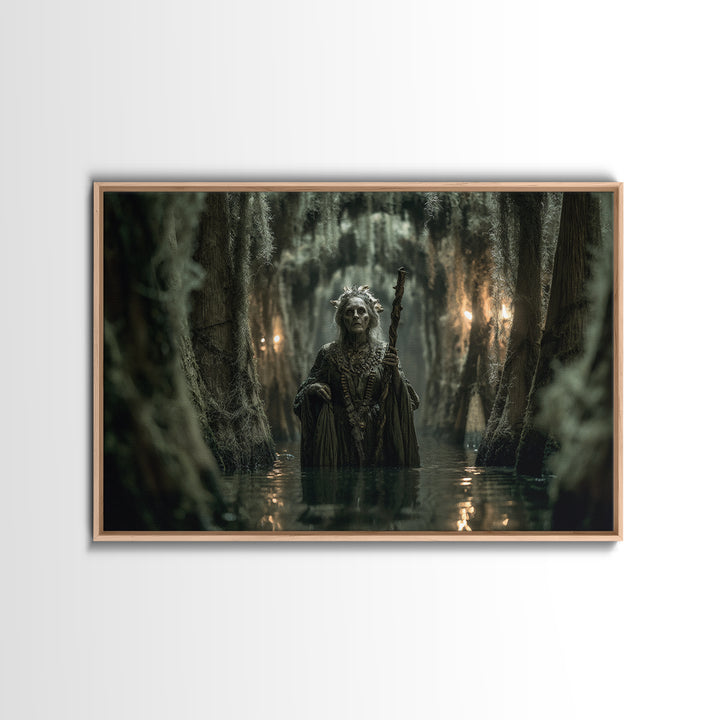 The Swamp Witch, Landscape Wall Art, Gothic Horror Wall Art, Framed Canvas Print, Halloween Wall Decor, Gothic Home Decor