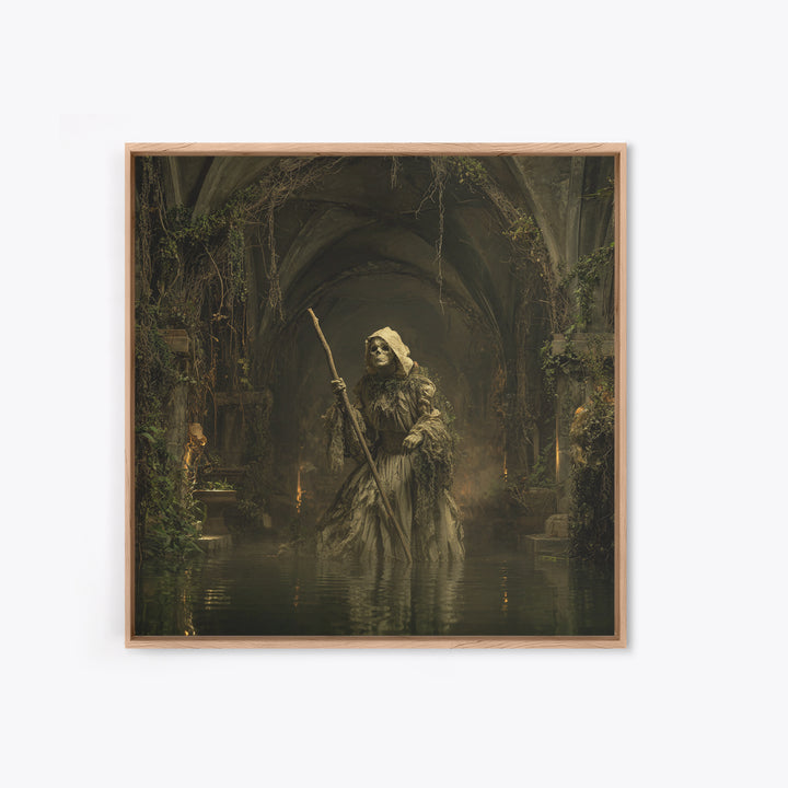 The Swamp Witch, Square Wall Art, Macabre Wall Art, Framed Canvas Print, Halloween Wall Decor, Gothic Home Decor, Seasonal Home Decor
