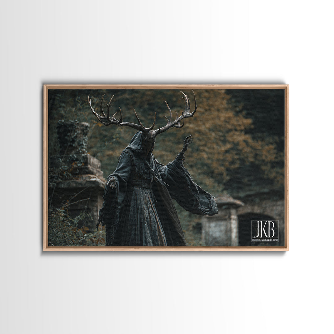 The Antlered Forest Spirit, Landscape Wall Art, Dark Halloween Decor, Canvas Print, Halloween Wall Decor, Gothic Home Decor