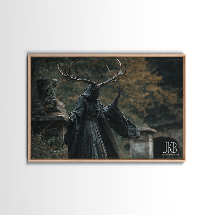 The Antlered Forest Spirit, Landscape Wall Art, Dark Halloween Decor, Canvas Print, Halloween Wall Decor, Gothic Home Decor