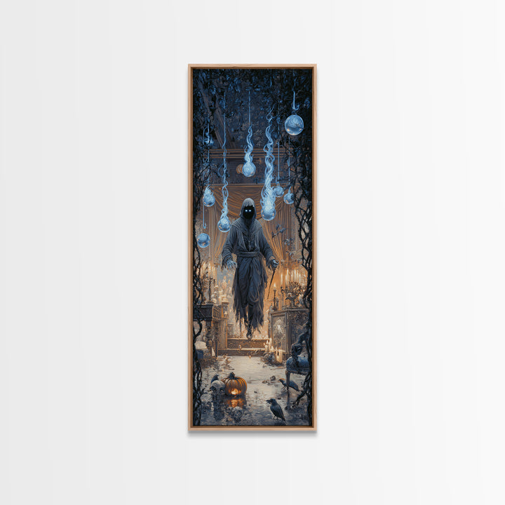 The Will-O'-The-Wisp Shepherd, Tall Narrow Wall Art, Dark Halloween Decor, Canvas Print, Halloween Wall Decor, Gothic Home Decor