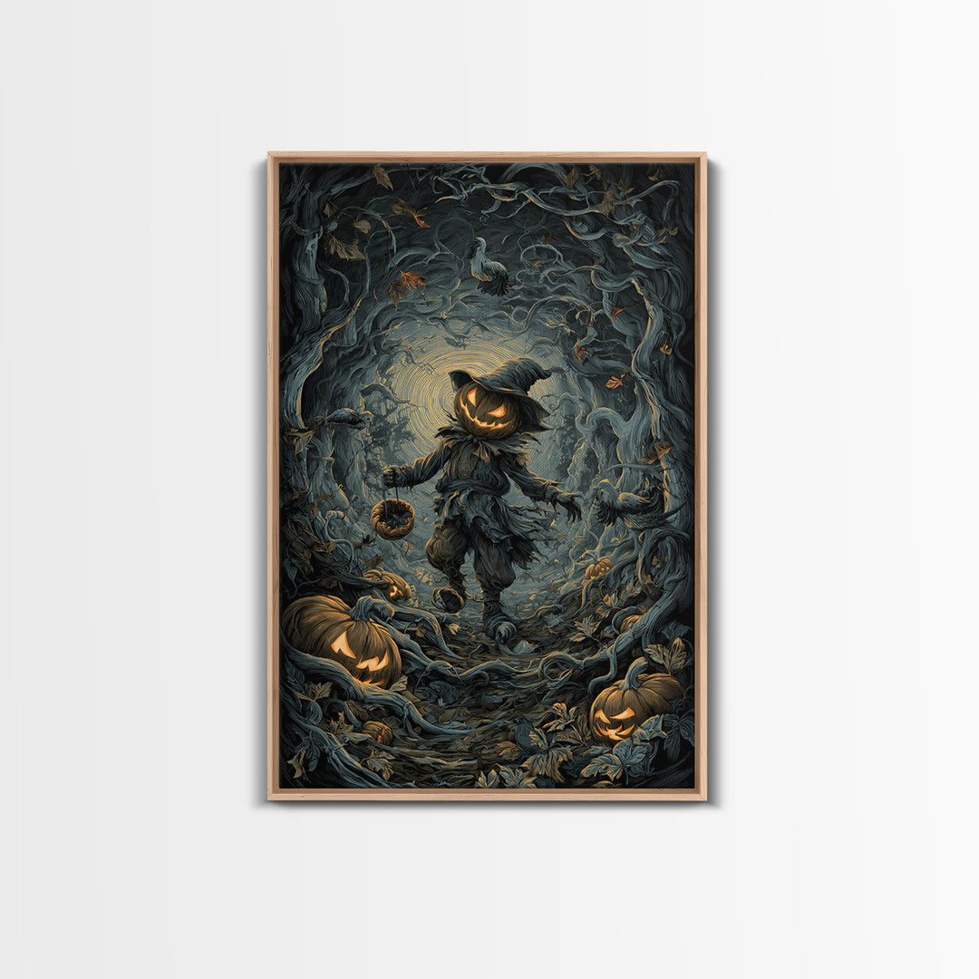 The Pumpkin Patch Goblin, Vertical Wall Art, Macabre Wall Art, Framed Canvas Print, Halloween Wall Decor, Gothic Home Decor