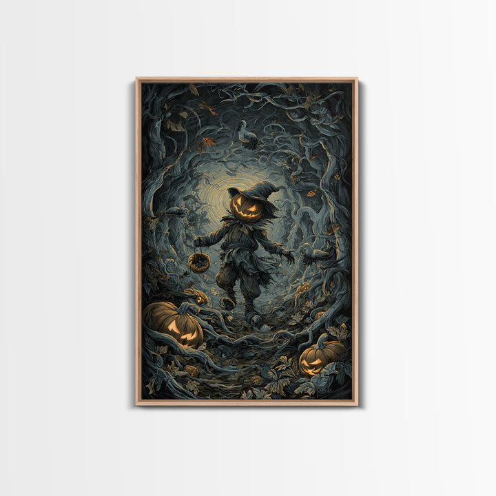 The Pumpkin Patch Goblin, Vertical Wall Art, Macabre Wall Art, Framed Canvas Print, Halloween Wall Decor, Gothic Home Decor
