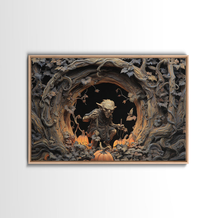 The Pumpkin Patch Goblin, Landscape Wall Art, Dark Halloween Decor, Canvas Print, Halloween Wall Decor, Gothic Home Decor