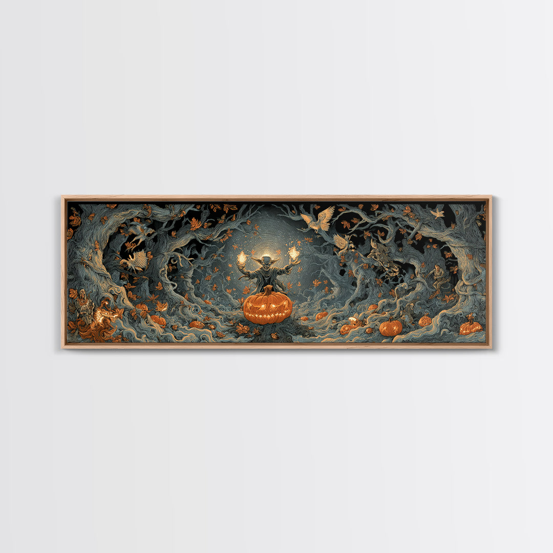 The Pumpkin Patch Goblin, Extra Wide Wall Art, Gothic Horror Wall Art, Framed Canvas Print, Halloween Wall Decor, Gothic Home Decor