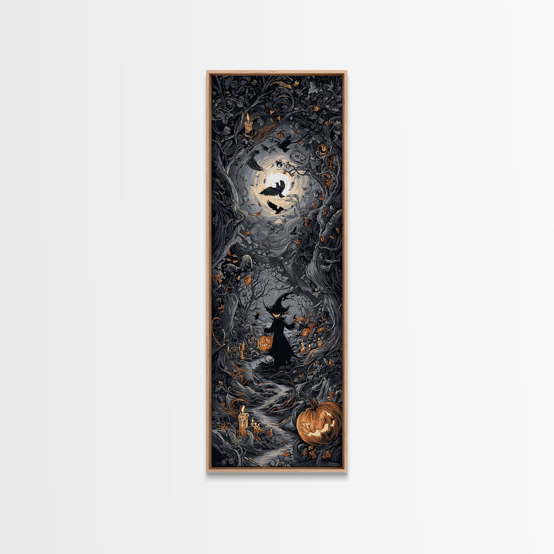 The Pumpkin Patch Goblin, Tall Narrow Wall Art, Haunted Gothic Art, Framed Canvas Print, Halloween Wall Decor, Gothic Home Decor