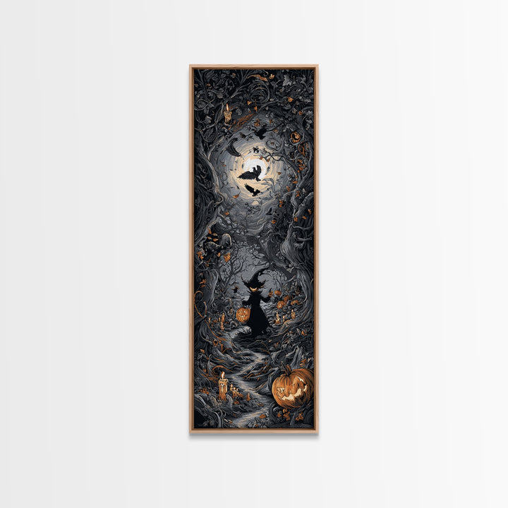 The Pumpkin Patch Goblin, Tall Narrow Wall Art, Haunted Gothic Art, Framed Canvas Print, Halloween Wall Decor, Gothic Home Decor