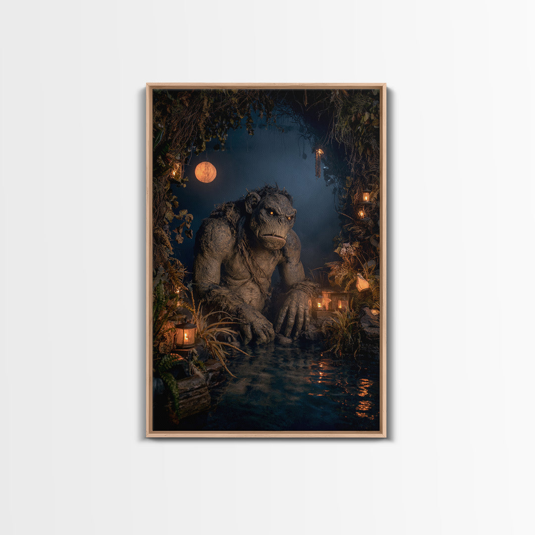 The Bridge Troll At Midnight, Vertical Wall Art, Dark Halloween Decor, Canvas Print, Halloween Wall Decor, Gothic Home Decor