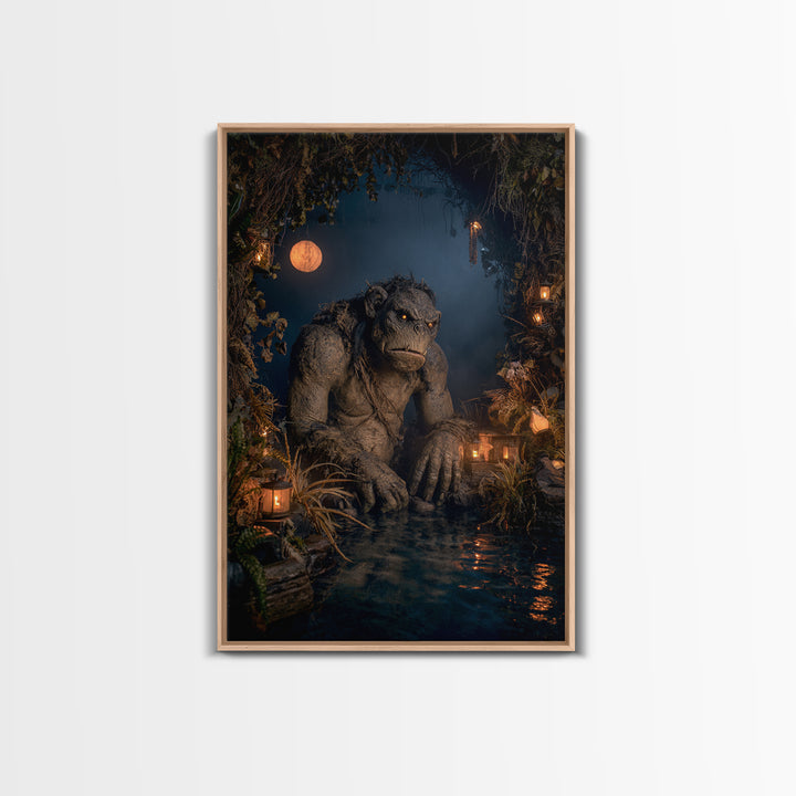 The Bridge Troll At Midnight, Vertical Wall Art, Dark Halloween Decor, Canvas Print, Halloween Wall Decor, Gothic Home Decor