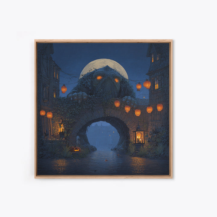 The Bridge Troll At Midnight, Square Wall Art, Spooky Home Decor, Canvas Print, Halloween Wall Decor, Gothic Home Decor, Halloween Decor