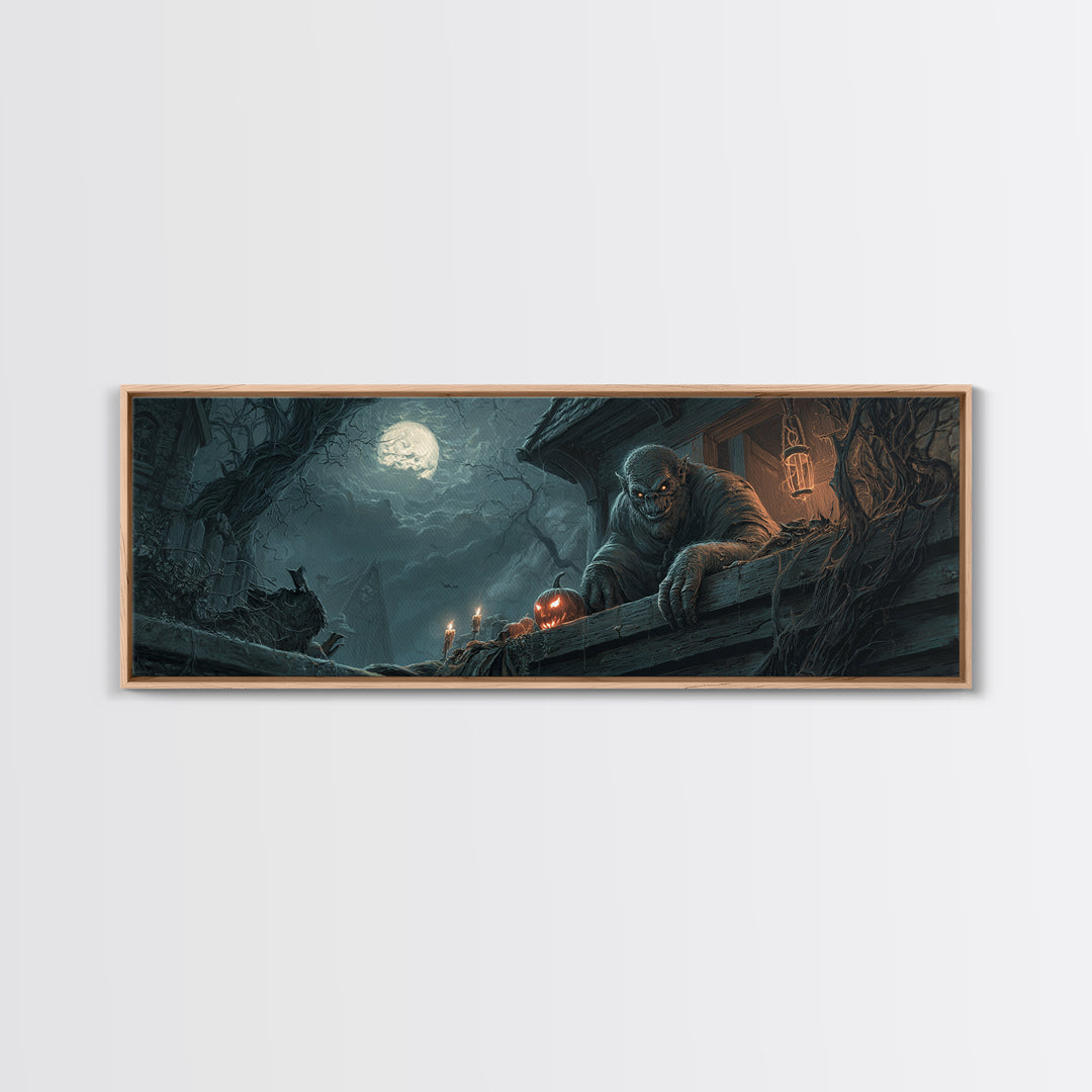 The Bridge Troll At Midnight, Extra Wide Wall Art, Dark Fantasy Wall Art, Canvas Print, Halloween Wall Decor, Gothic Home Decor