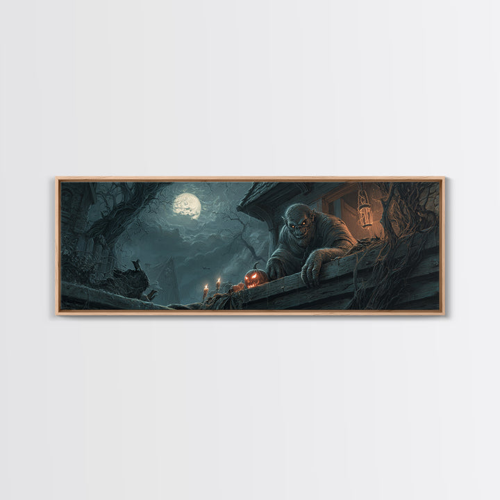 The Bridge Troll At Midnight, Extra Wide Wall Art, Dark Fantasy Wall Art, Canvas Print, Halloween Wall Decor, Gothic Home Decor