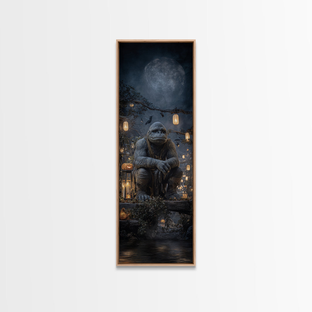 The Bridge Troll At Midnight, Tall Narrow Wall Art, Macabre Wall Art, Framed Canvas Print, Halloween Wall Decor, Gothic Home Decor