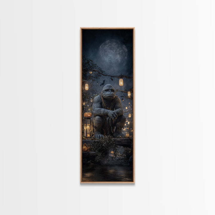 The Bridge Troll At Midnight, Tall Narrow Wall Art, Macabre Wall Art, Framed Canvas Print, Halloween Wall Decor, Gothic Home Decor