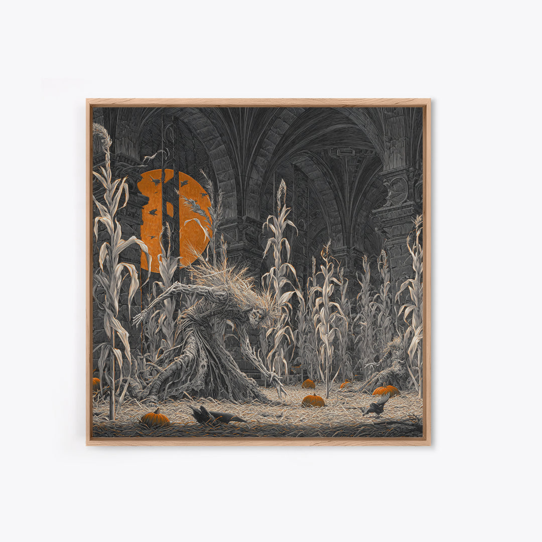 The Cornfield Crawler, Square Wall Art, Gothic Horror Wall Art, Framed Canvas Print, Halloween Wall Decor, Gothic Home Decor
