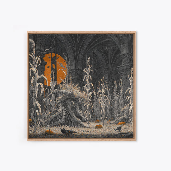 The Cornfield Crawler, Square Wall Art, Gothic Horror Wall Art, Framed Canvas Print, Halloween Wall Decor, Gothic Home Decor