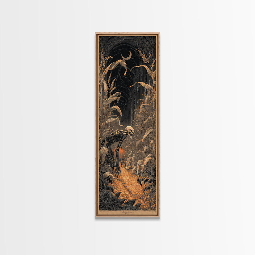 The Cornfield Crawler, Tall Narrow Wall Art, Macabre Wall Art, Framed Canvas Print, Halloween Wall Decor, Gothic Home Decor