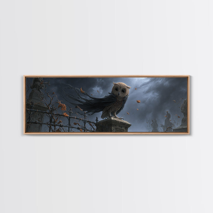 The Owl-Faced Omen, Extra Wide Wall Art, Dark Fantasy Wall Art, Canvas Print, Halloween Wall Decor, Gothic Home Decor, Spooky Wall Decor