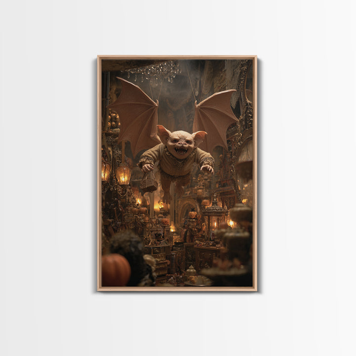 The Bat-Winged Imp, Vertical Wall Art, Macabre Wall Art, Framed Canvas Print, Halloween Wall Decor, Gothic Home Decor, Spooky Wall Decor