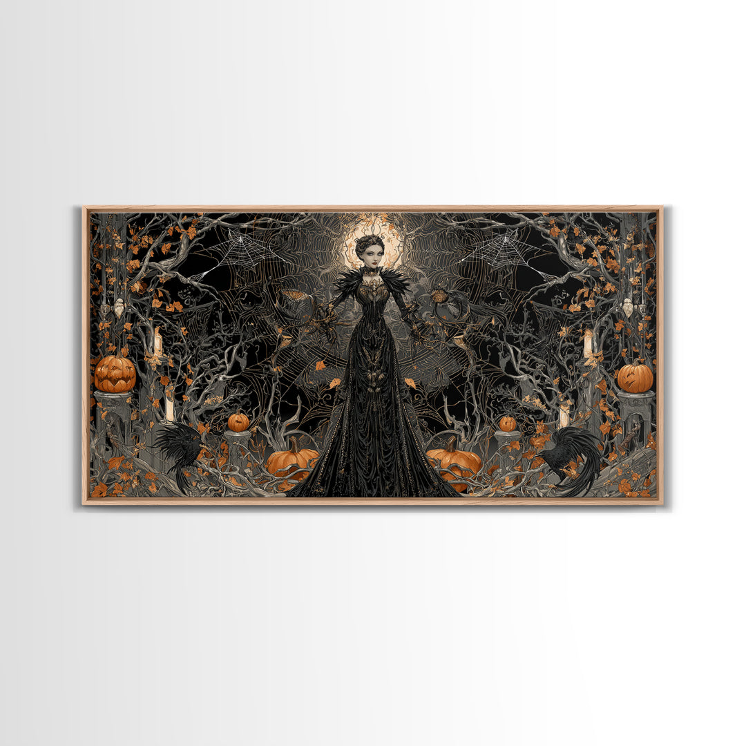 The Spider Queen, Wide Panoramic Art, Dark Halloween Decor, Canvas Print, Halloween Wall Decor, Gothic Home Decor, Dark Fantasy Art