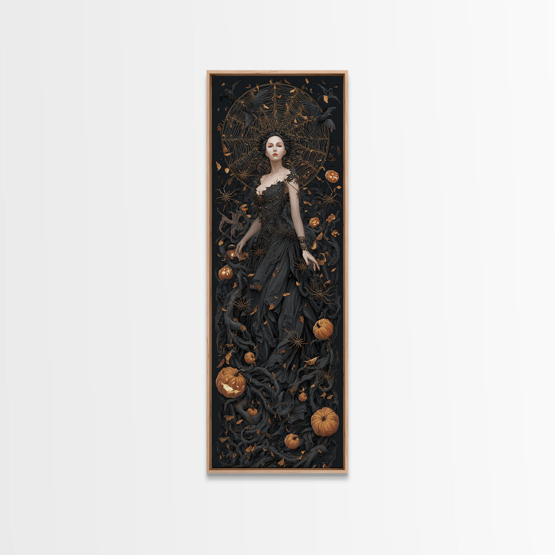 The Spider Queen, Tall Narrow Wall Art, Macabre Wall Art, Framed Canvas Print, Halloween Wall Decor, Gothic Home Decor, Spooky Wall Decor