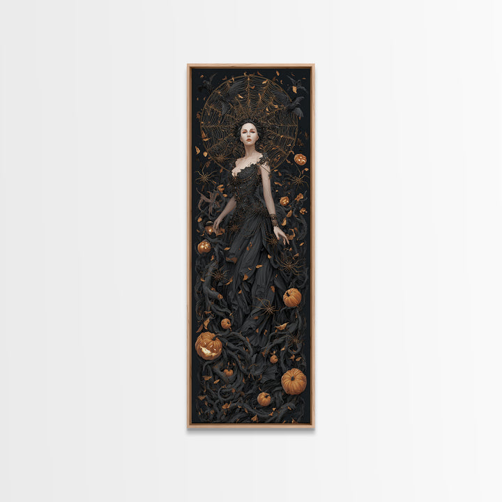 The Spider Queen, Tall Narrow Wall Art, Macabre Wall Art, Framed Canvas Print, Halloween Wall Decor, Gothic Home Decor, Spooky Wall Decor