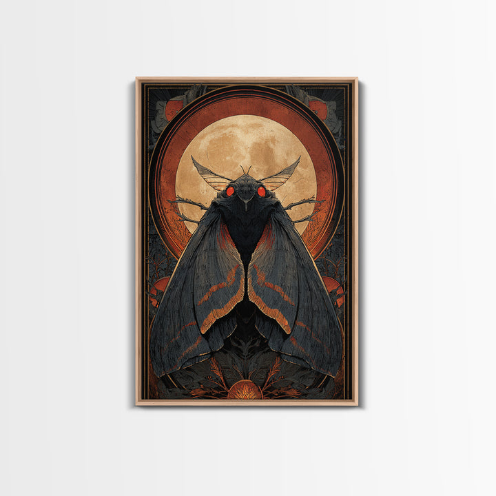 The Red-Eyed Moth Creature, Vertical Wall Art, Gothic Horror Wall Art, Framed Canvas Print, Halloween Wall Decor, Gothic Home Decor