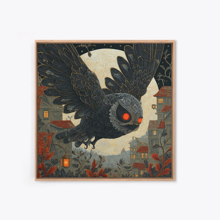 The Red-Eyed Moth Creature, Square Wall Art, Dark Halloween Decor, Canvas Print, Halloween Wall Decor, Gothic Home Decor, Macabre Wall Art